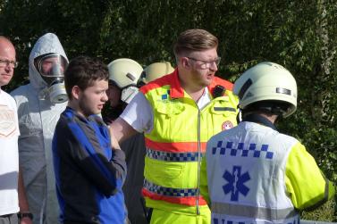 Großübung des Bezirksfeuerwehrverbandes Untervinschgau in Laas (Gefahrgutunfall auf der Laaser Geraden) und in Schlanders (Rauchentwicklung im Krankenhaus), 9. Juni 2018; Fotos: Sepp