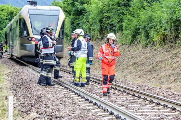Übung des Bezirksfeuerwehrverbandes Untervinschgau in Zusammenarbeit mit STA, SAD und Weißem Kreuz (12.07.2019); angenommenes Szenario: Kollision zwischen Auto und Vinschgerbahn. Fotos: Sepp