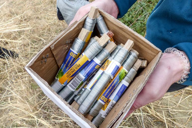 Beim Aufstellen der „Larmstange“ am Scheibenschlag-Sonntag auf dem Scheibenschlag-Bühel in Schlanders. Fotos: Sepp